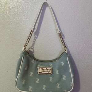 Juicy Couture Blue and White Shoulder Bag with Chain Detail